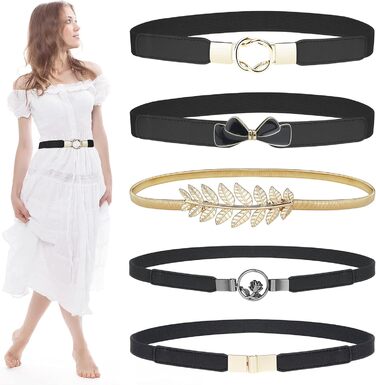 Жіночі тонкі ремінні EAONE (5 шт.) - золотий/чорний/білий/червоний/темно-синій. Еластичні ремінні для суконь, великі розміри