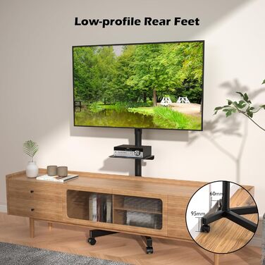 BONTEC Mobile TV Stand with Tilt and Height Adjustment - Rolling TV Mount for 23-60 inch LED, LCD, OLED TVs (Up to 25kg)