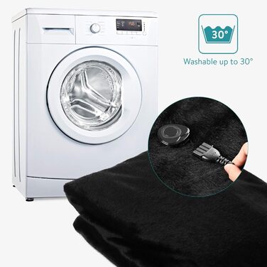 Електрична ковдра Navaris XXL з автовимкненням - тепла ковдра 180x130 см, чорно-сіра, пральна, 180х130 см