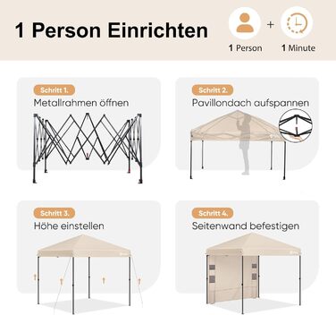 Sekey One-Touch Pop-Up Pavilion 3x3 Waterproof Stable Winter-Proof, Folding Pavilion 3x3m with Thickened Tubes, Party Tent Pavilion Foldable for Camping Festival Party, (Khaki, with Back Wall)