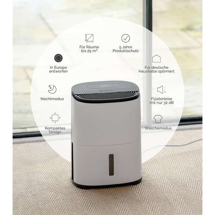 Зволожувач повітря MeacoDry Arete One 6L з очищувачем повітря | Компактний, тихий (32 дБ), для спальні, невеликих приміщень та квартир | Фільтр HEPA H13 | 1,8L резервуар | AreteOne-6L