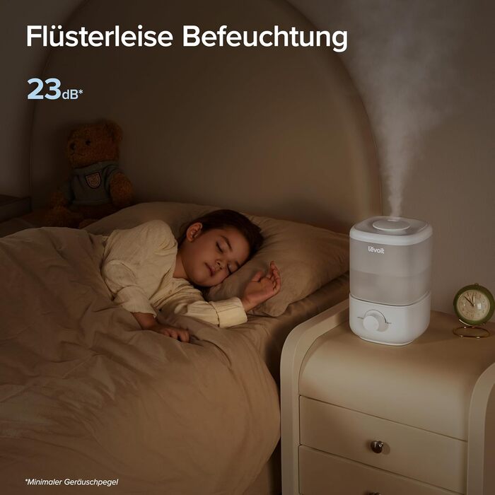 LEVOIT Увлажнитель воздуха Top-Fill до 25 годин, 23dB, 2.5L для спальні, дитячої кімнати, немовлят та рослин, з обертовою на 360° насадкою, автоматичне вимкнення