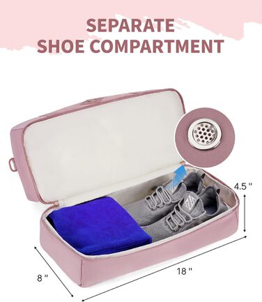 Спортивна сумка WANDF для ручної поклажі в літак (45x36x20 см) з відділенням для взуття та мокрих речей, рожева