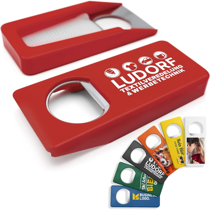#teamludorf - 10 Pack Multifunctional, Customizable Bottle Openers in Red - Individually Customizable with Text and Image, in Seven Colors, Gift Idea