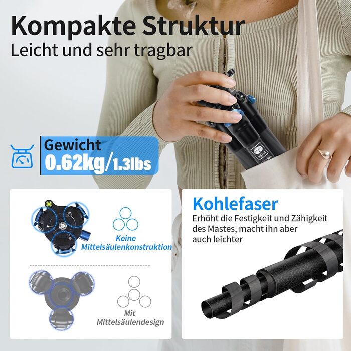 Штатив SIRUI AM-203S Mini з Алюмінію для DSLR, Vlogging - Макс. навантаження 15кг, 42см