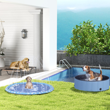 PawHut Splash Sprinkler Pad 150 см Ігровий килимок з бризками для собак, антиковзкий, розбризкуючий, водяний розбризкювач на відкритому повітрі, ПВХ, блакитний