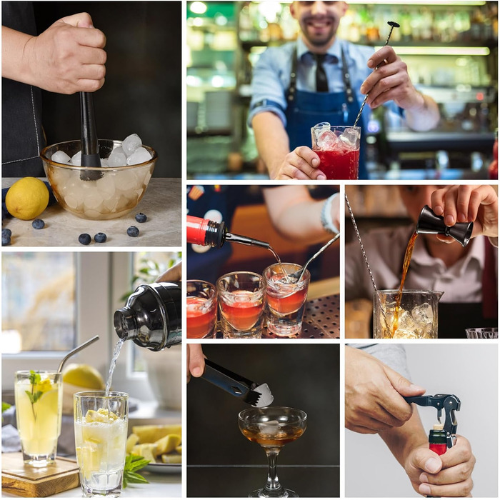 Набір шейкер для коктейлів Esmula 750 мл, 12 предметів, з рецептами, нержавіюча сталь