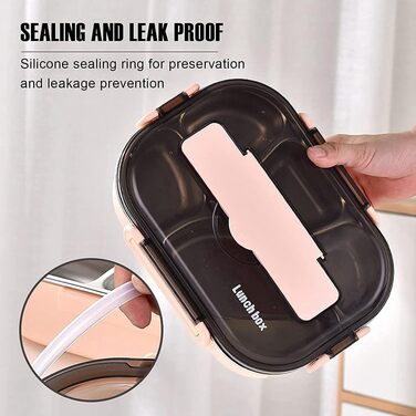 Ланчбокс з нержавіючої сталі 1.5L, бенто-бокс для дорослих з підігрівом на 12 годин, контейнер для їжі з 4 відділеннями, витримує протікання, ідеально підходить для Meal Prep, включає миску для супу та набір столових приборів для школи/офісу/фітнесу