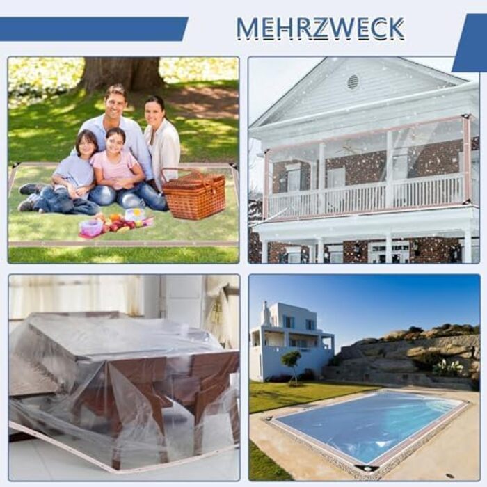 Waterproof Tarp with Grommets - Transparent Sheet, Clear Tarp for Outdoor Use, Plants, Greenhouse, Garden Furniture, Pet Hutch, Roof (3x1m)