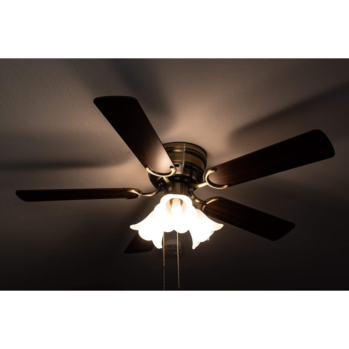 Вентилятор стельовий PEPEO Kisa з підсвічуванням, діаметр 105 см, латунь/білий клен, дерев'яні лопаті, з пультом керування
