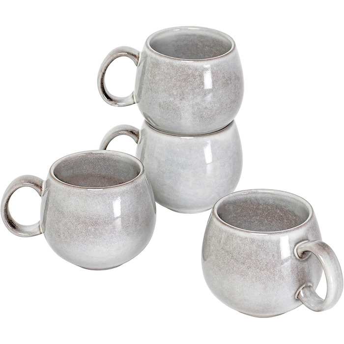 Set of 4 porcelain cups, 600mL coffee cup set for 4 people, modern style, breakfast mugs, exquisite tableware set, suitable for dishwashers, light grey