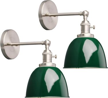 Phansthy 2 Pack Wall Sconce with Metal Shade Wall Lamp Industrial Design, Indoor Vintage Loft Wall Lamp E27 max. 40W for Living Room Bedroom Office Kitchen Hallway (White) (Dark Green)