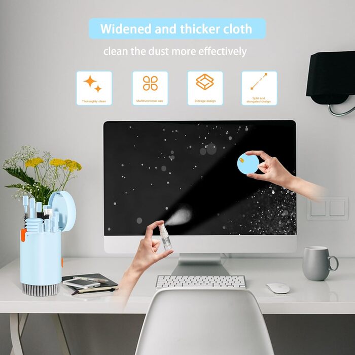 Набір для чищення 20-в-1 для AirPods, ноутбуків, телефонів, клавіатур – Професійний набір для очищення екранів з мікрофіброю, щітками, USB-відсмоктувачем Critin-20-in-1 blue