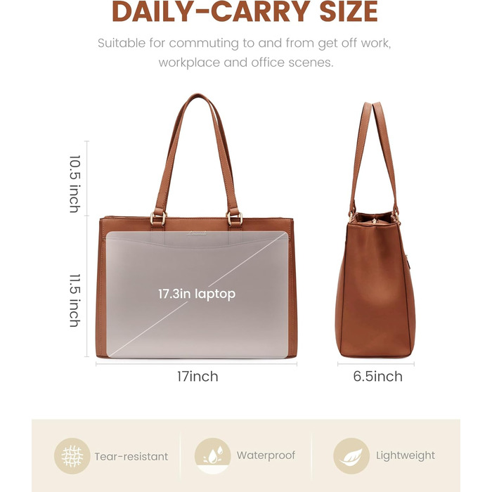 Сумка для ноутбука LOVEVOOK жіноча 17 дюймів, коричнева: ділова сумка, портфель, сумка для університету, школи, офісу