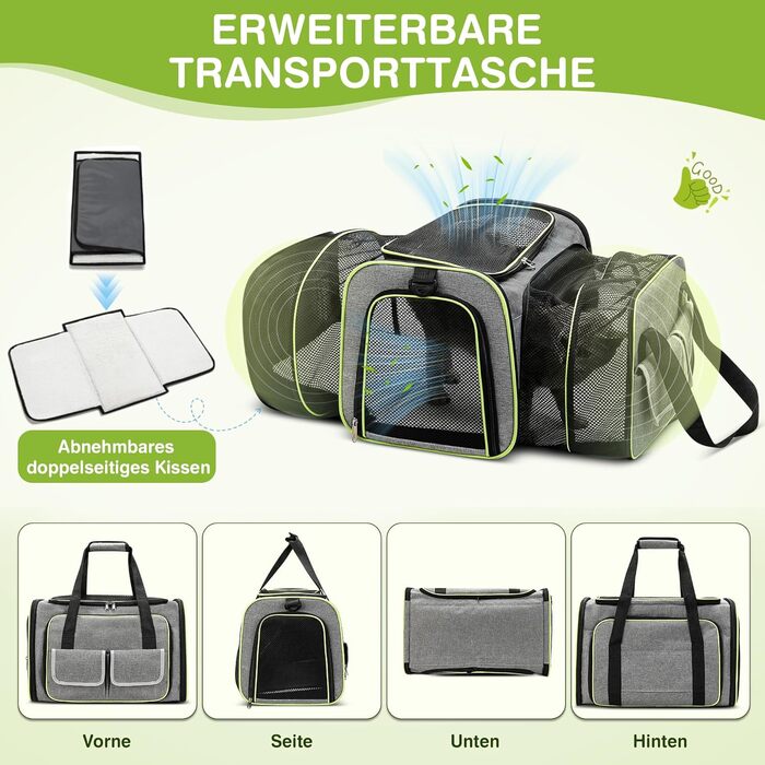 Розширювана переноска для котів та собак ALLOPET. Складана переноска для тварин, портативна сумка-переноска для котів та собак. Підходить для подорожей, прогулянок, кемпінгу (Світло-сірий, L)