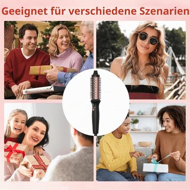 Мультистайлер для волосся 6 в 1 UKLISS Air Styler Set з дифузором, професійний фен-щітка 1000 Вт з LCD-дисплеєм, набір для укладки: локони, об'єм та вирівнювання, колір рожеве золото