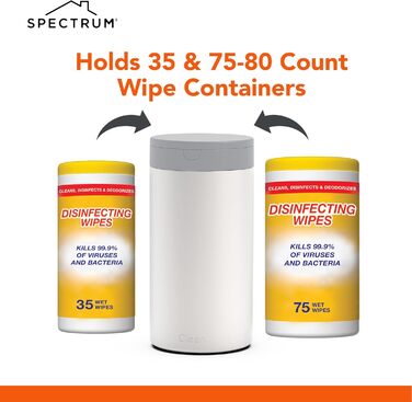 Spectrum Diversified Decorative Wipes Dispenser - Refillable Wet Wipe Holder for Household Cleaning, Stylish Cleaning Cloth Holder, Stainless Steel Plastic, White, 1 Count (Pack of 1)