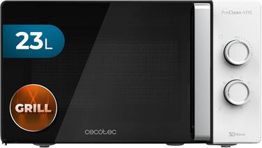 Мікрохвильова піч Cecotec ProClean 4110 з грилем, 23 л, 700W, ProClean, 3D Wave, білий кришталевий дисплей