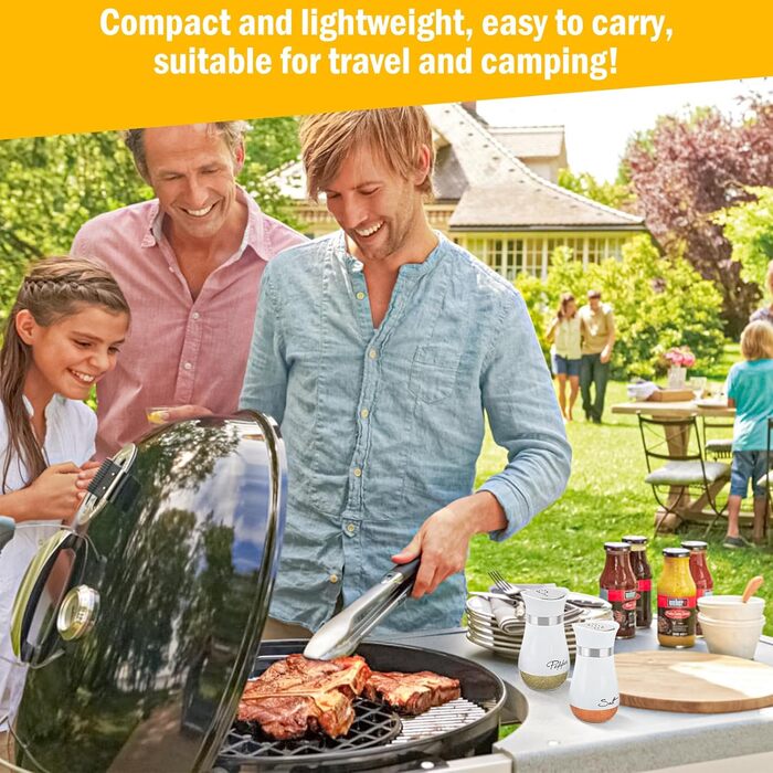 Набір солі та перцю з нержавіючої сталі з скляним дном, для кухні, грилю та кемпінгу (білий)