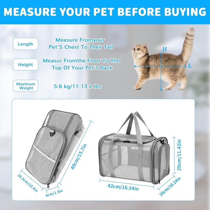 Транспортна сумка для кота та собаки, складана переноска для тварин (46x26x29 см)