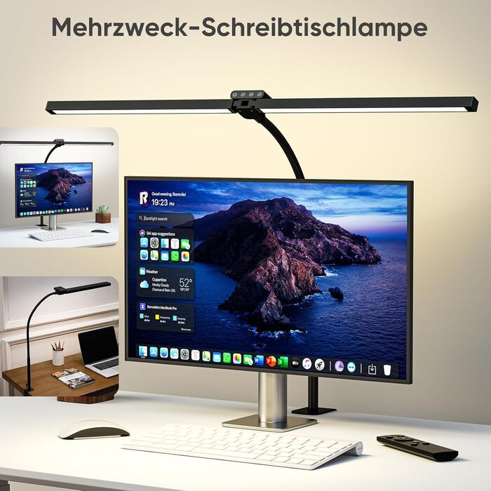 LED лампа для столу Doppelkopf з RGB, регулюванням яскравості 24W, з пультом дистанційного керування, кріпиться за допомогою затискача, денне світло, безступеневе регулювання, офісна лампа для дому та офісу (чорна)