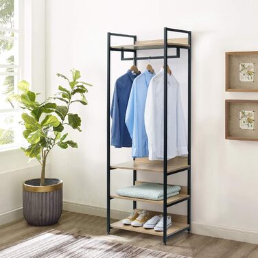WOLTU Clothes Rack with Shelf, Open Wardrobe with Shoe Shelf, Coat Rack for Bedroom, Wood and Steel (Light Oak + Black)