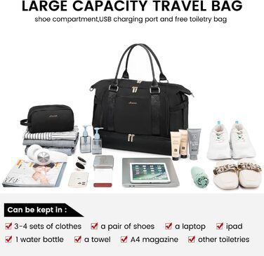 Спортивна сумка LOVEVOOK для подорожей: дамська сумка-мішок, weekender, 37L, чорна