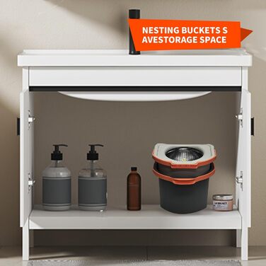 Набір для миття підлоги з відром, моп з функцією віджиму, відро з педальним механізмом та 2-камерним відсіком, повний набір з 3 мікрофібровими накладками для ламінату, паркету та плитки (світло-сірий)