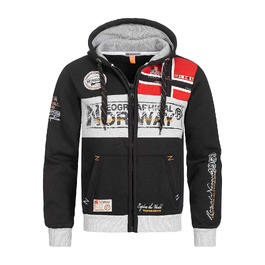 Чоловіча толстовка-худі Geographical Norway Flyer з капюроном та кишенєю-кенгуру, теплий світшот на блискавці, чорний, розмір S