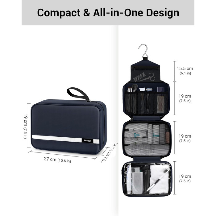 Сумка для туалетних речей Maliton: велика водонепроникна сумка для подорожей, спорту та басейну | 4 відділення | Складана | Navy Blue