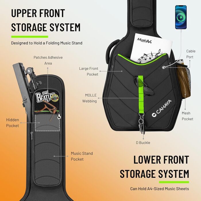 CAHAYA Softshell-чохол для акустичної гітари з підкладкою - 12 мм, Gigbag, рюкзак для гітари з кишенями, модний чохол для гітари 40/41/42 дюйми