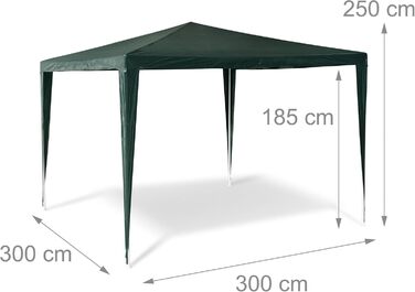 Relaxdays HBT Pavilion Tent: 2.5 x 3 x 3 m Garden Pavilion with a square footprint and a 100% PE roof. Party tent for festivals or celebrations. Pavilion with steel frame. Pavilion, white (Green)