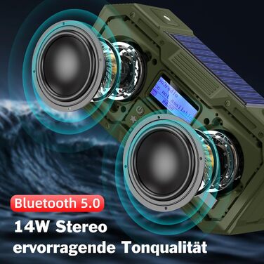 Портативне радіо Libovgogo DF-588D DAB+ FM з Bluetooth, водонепроникний динамік, радіо з ручкою, сонячна панель, Powerbank 4000mAh, ліхтарик, стробоскоп, нічник, будильник, SOS