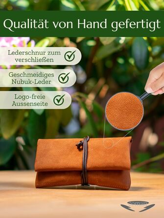 Premium Tobacco Pouch made of Wild Leather - Separate Paper & Filter Compartment - Handcrafted Tobacco Bag - High-Quality Rolling Pouch for Tobacco (Cognac Brown)