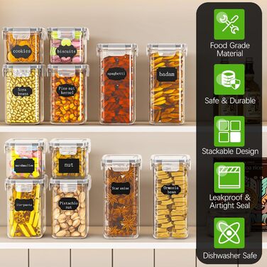Набір контейнерів для зберігання продуктів 24 шт, герметичні, з кришками, BPA-free, для кухні, круп, борошна, цукру, з маркером і етикетками, 42 л