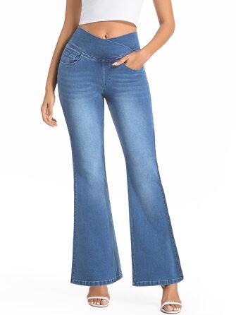 Джинси жіночі Bootcut з високою талією VX VONXURY, темно-сині, еластичні, 4 кишені, для повсякденного носіння та офісу (довжина штанини 79 см, розмір XL)