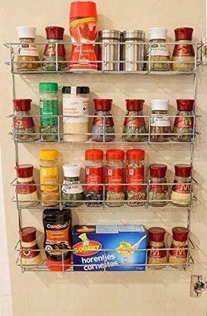 Copa 4-Tier Spice Rack Chrome - Hanging Spice Rack - Wall Spice Rack for 4 x 8 Spice Jars (without jars) - Hanging Spice Stand - Spice Rack for Kitchen Cabinet – Space-Saving Kitchen Shelf
