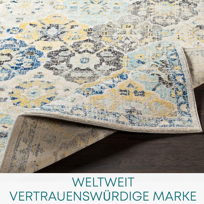 Килим Livabliss Sicily Vintage 120x170 см - для вітальні, спальні, їдальні, у стилі бохо та східний, кольори: блакитний, гірчичний, чорний, сірий