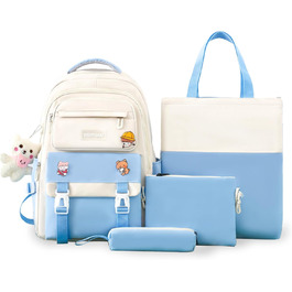 Шкільний рюкзак Tanou для дівчаток 4-х частинний, для 3-7 класів, з пеналом та сумкою через плече, блакитний