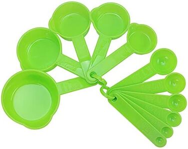 Measuring cup and spoon set, 11-piece plastic measuring cup and spoon set for dry and liquid ingredients, 5 measuring cups and 6 measuring spoon set for kids for cooking and baking, color: Green