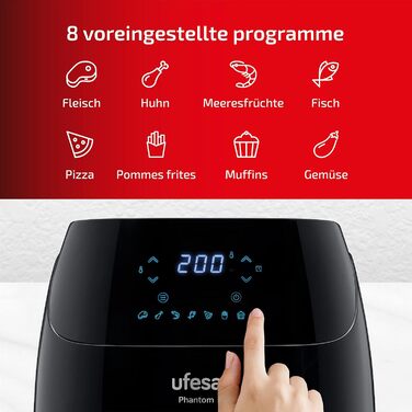 Фритюрниця Ufesa Phantom AF5000 з гарячим повітрям, 5л, з Wi-Fi, LED-дисплеєм, 1500W, ексклюзив Amazon