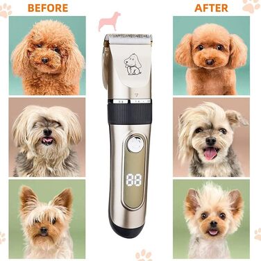 Професійна машинка для стрижки собак IPX7, водонепроникна, з LCD-дисплеєм, золота