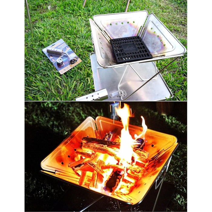 CAMPINGMOON 3-in-1 Portable Stainless Steel Wood Grill and Fire Pit, 16 x 18 inches, with Carrying Bag MT-045