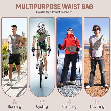 Поясна сумка на пояс для чоловіків та жінок з 7 кишенями на блискавці. Ідеальна для спорту, фітнесу, бігу, велоспорту, подорожей та кемпінгу. Колір: кавовий