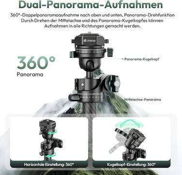 Штатив для камери ULANZI JJ05 GlideGo 184 см з карбону, складаний, з поворотним центральним стовпом, легкий, для DSLR, 360° кульковий голівкою, швидка пластина, вантажопідйомність 18 кг