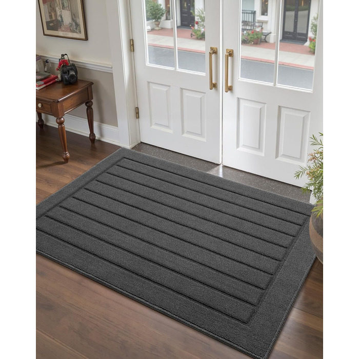Килимок для дому COLOR&GEOMETRY 44x76 см - машинне прання, протиковзкий, вбираючий, мінімалістичний дизайн для входу, порогу та коридору (Сірий, 92 x 152 см)