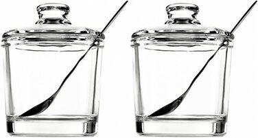 2-piece classic clear glass sugar bowl set with lid, serving spoon, salt shaker, pepper container, spice jar, dispenser, container, sugar bowl, spice racks, holder for home, kitchen