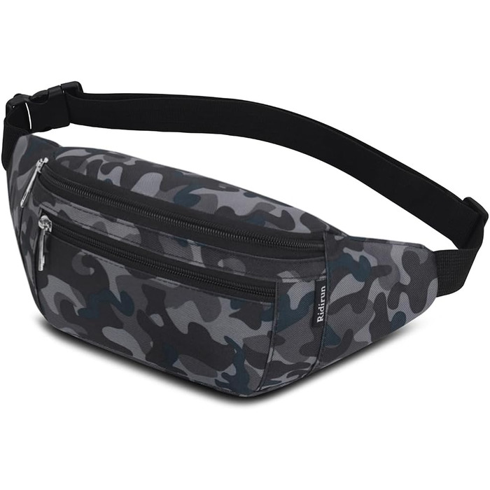 Чоловіча та жіноча поясна сумка-бананка, водонепроникна, для спорту, подорожей та активного відпочинку (камуфляж чорний)