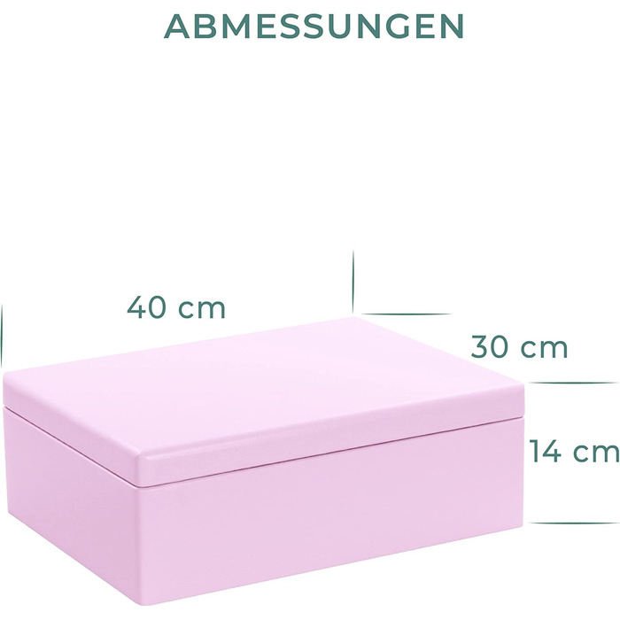 Large Wooden Box with Lid - All-Purpose Wooden Box - Storage Box | Toy Chest - Gift Packaging | Decorative Box for Crafts FSC® (approx. 40 x 30 x 14 cm | L, Pink)