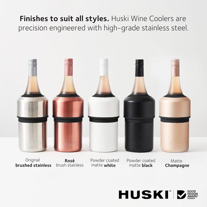 Huski Wine Cooler | Award-Winning Design Without Ice | Keeps Wine Cold Up to 6 Hours | Wine Accessory | Next-Generation Ice Bucket | Fits Some Champagne Bottles (Stainless Steel)